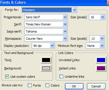 fonts options in Firefox