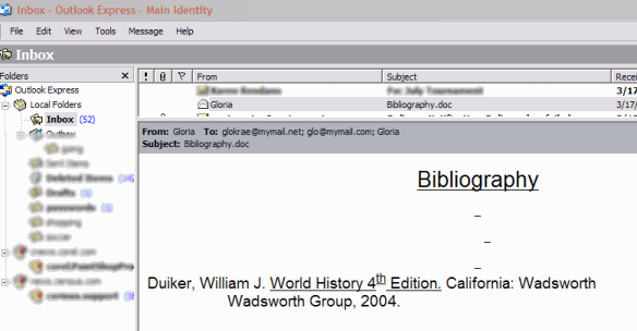 Document arrives in Outlook Express